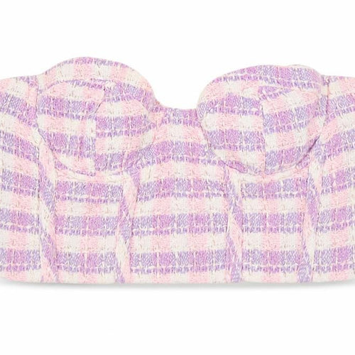 Zara Womens Purple Plaid Cotton Cropped Tank Size M Off the Shoulder - Bandeau