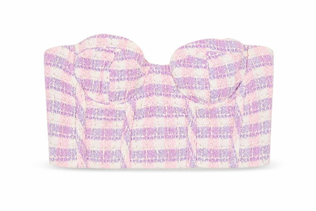 Zara Womens Purple Plaid Cotton Cropped Tank Size M Off the Shoulder - Bandeau