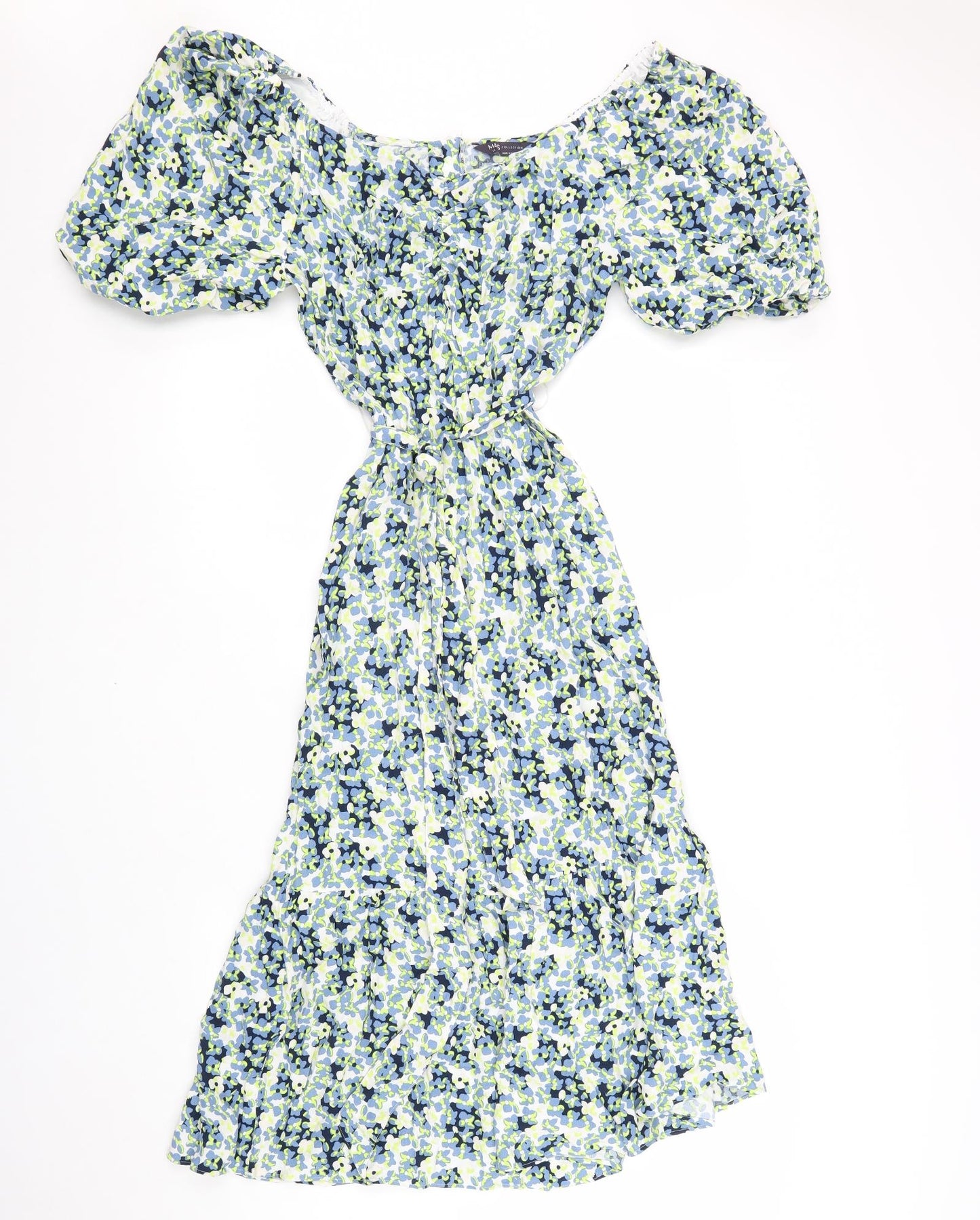Marks and Spencer Womens Green Floral Viscose Maxi Size 14 Boat Neck Zip