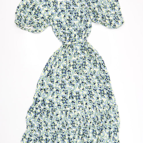 Marks and Spencer Womens Green Floral Viscose Maxi Size 14 Boat Neck Zip