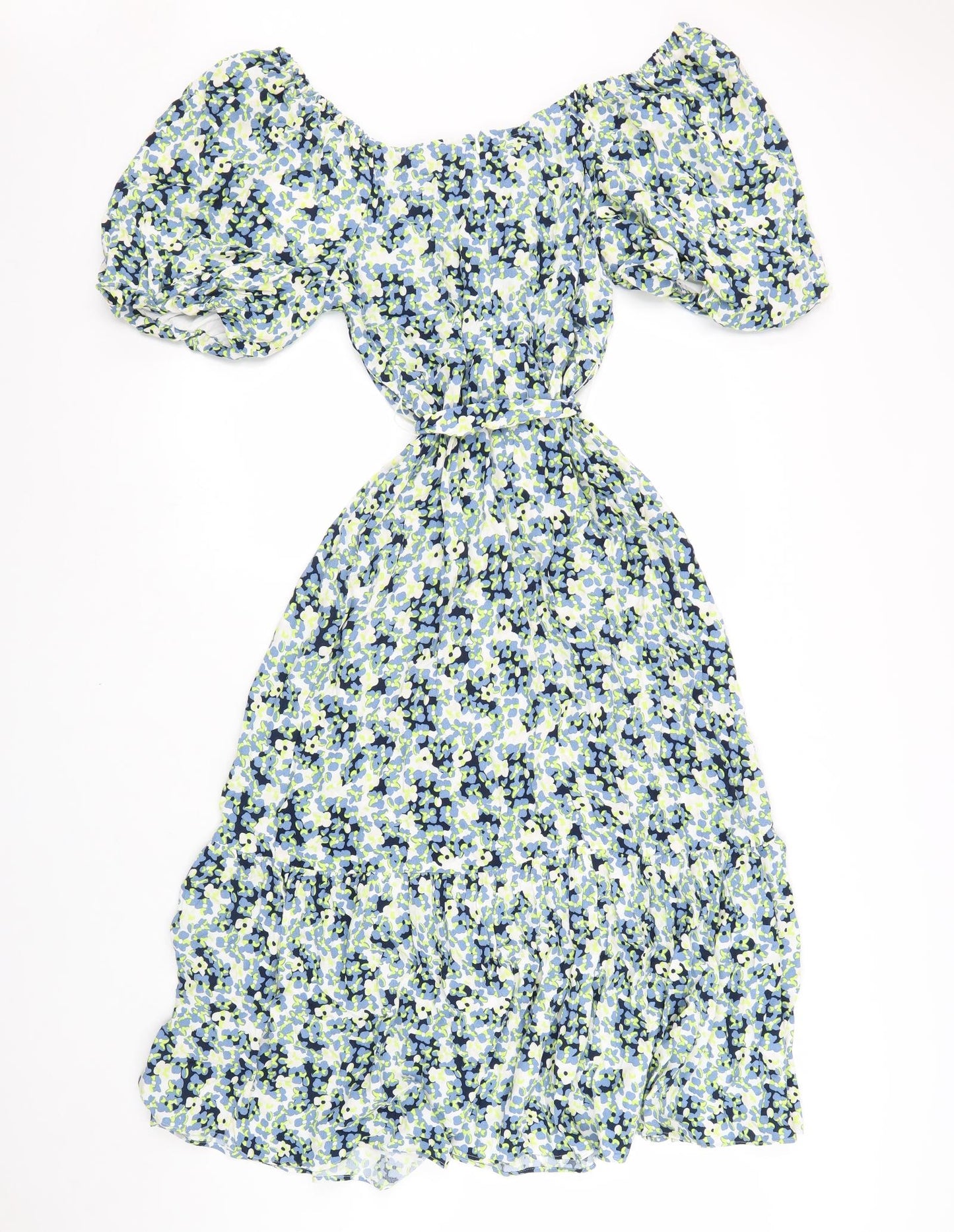 Marks and Spencer Womens Green Floral Viscose Maxi Size 14 Boat Neck Zip
