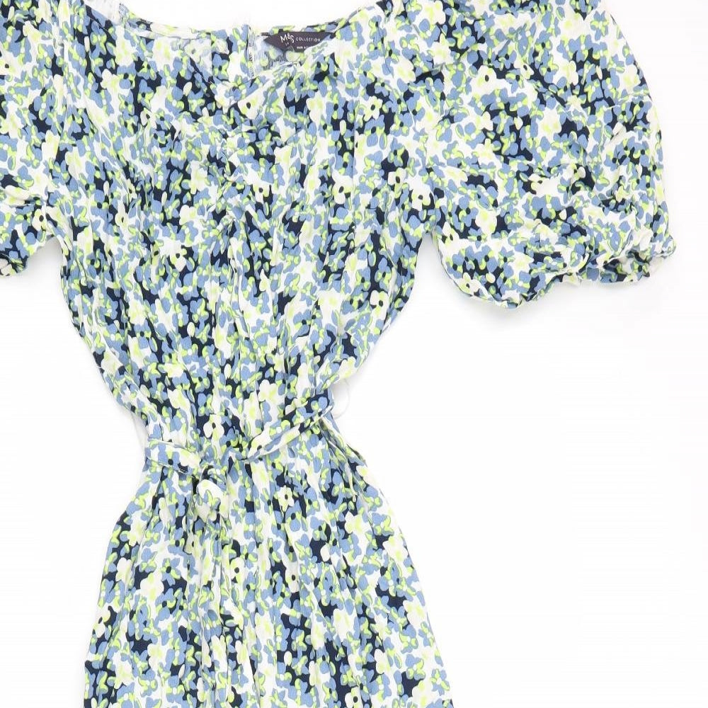 Marks and Spencer Womens Green Floral Viscose Maxi Size 14 Boat Neck Zip