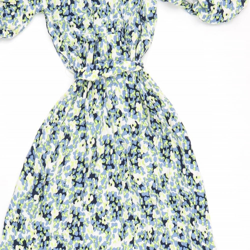 Marks and Spencer Womens Green Floral Viscose Maxi Size 14 Boat Neck Zip