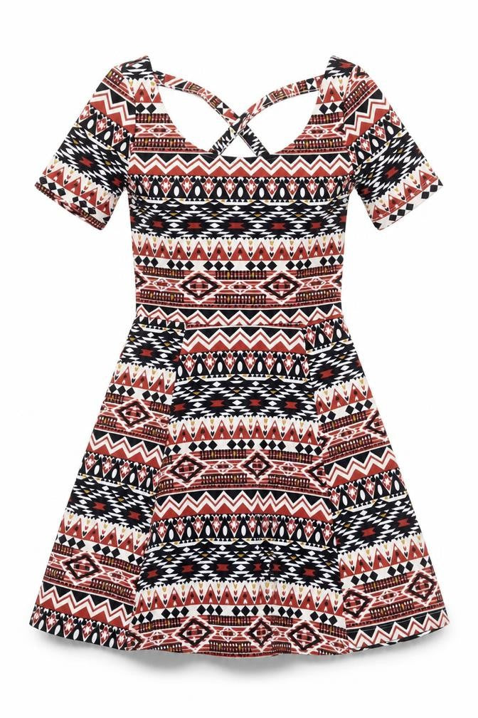 Front view of Divided by H&M women’s multicoloured geometric polyester a-line, size UK 8, scoop neck pullover