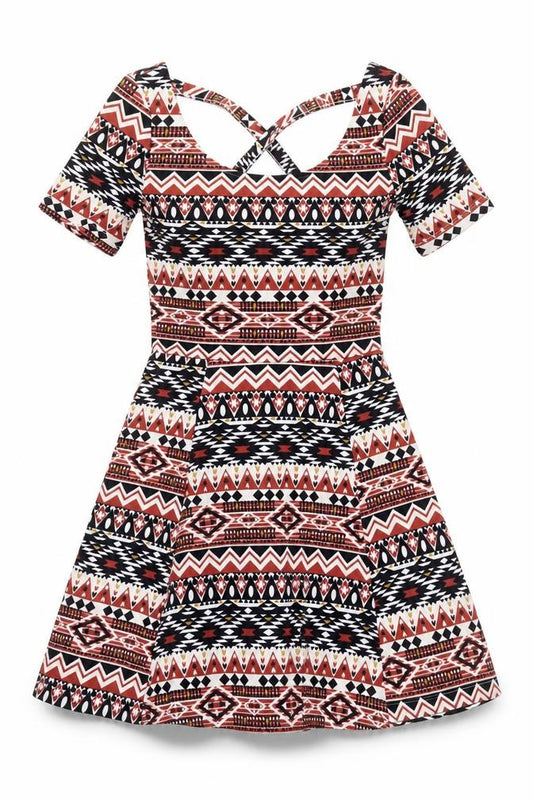 Front view of Divided by H&M women’s multicoloured geometric polyester a-line, size UK 8, scoop neck pullover