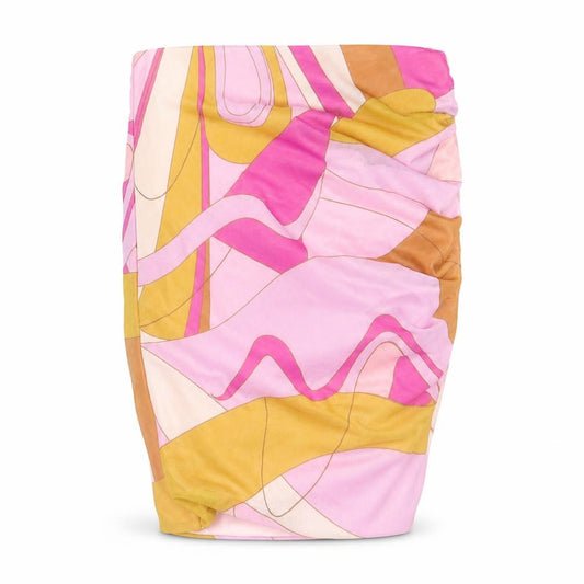 Front view of Preworn women’s multicoloured geometric polyester bandage skirt, size UK 10