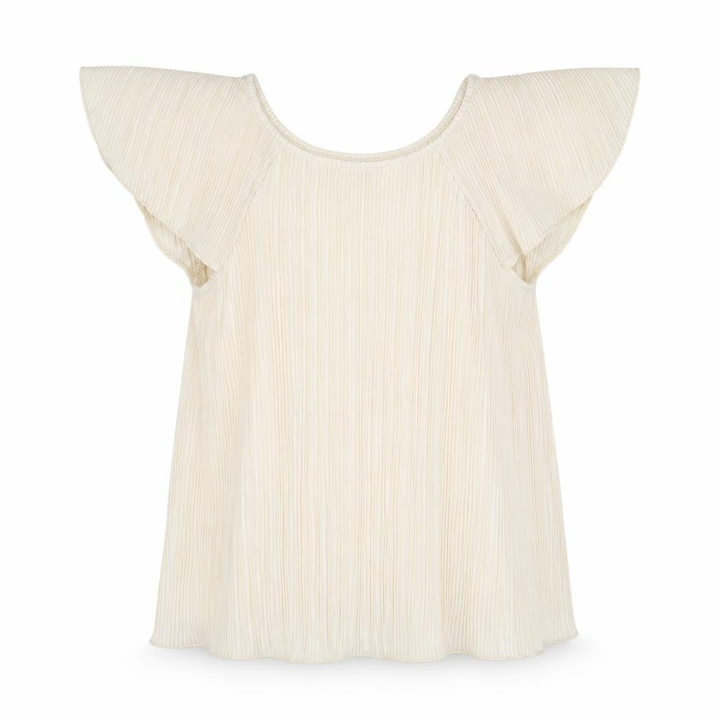 Tu Girls Ivory Herringbone Polyester Basic Blouse Size 8 Years Round Neck Pullover - Plisse