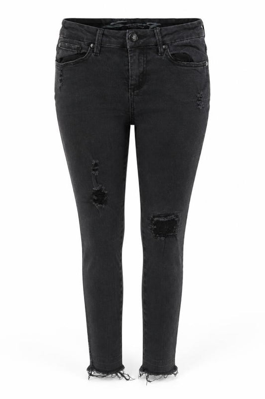 Front view of Seven women’s black cotton skinny jeans, size UK 4, regular zip