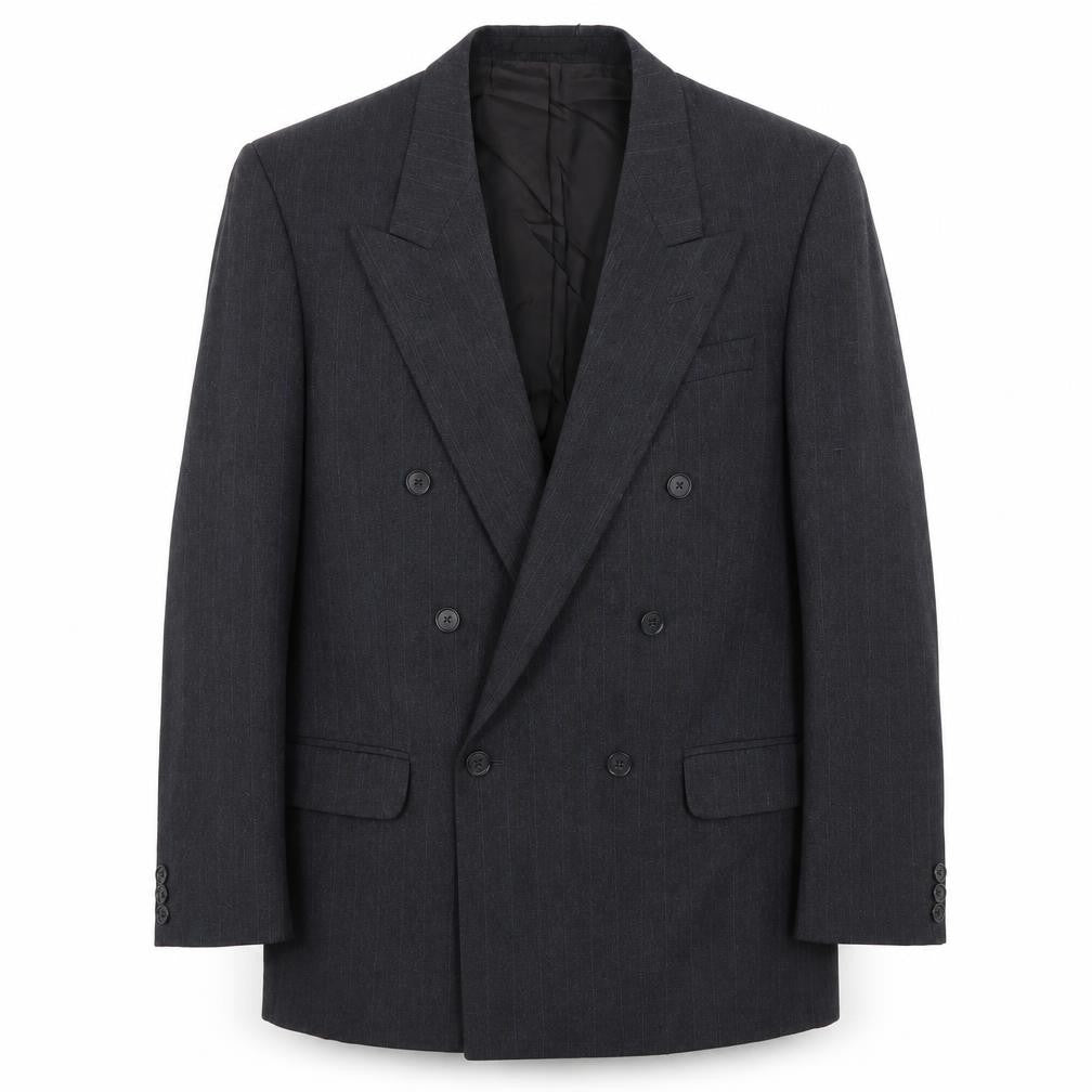 Front view of St Michael men’s grey striped wool jacket suit jacket, size 40, regular