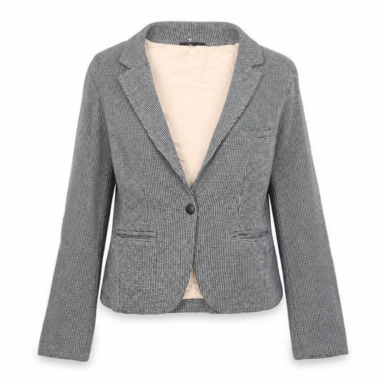 Front view of Topshop women’s grey geometric jacket blazer, size UK 8, button