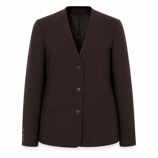Front view of LUCIA women’s brown jacket blazer, size UK 14, button
