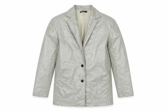 Front view of Nasty Gal women’s green jacket, size UK 8, button - faux leather