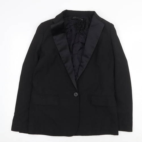 Zara Womens Black Polyester Tuxedo Suit Jacket Size XS Button