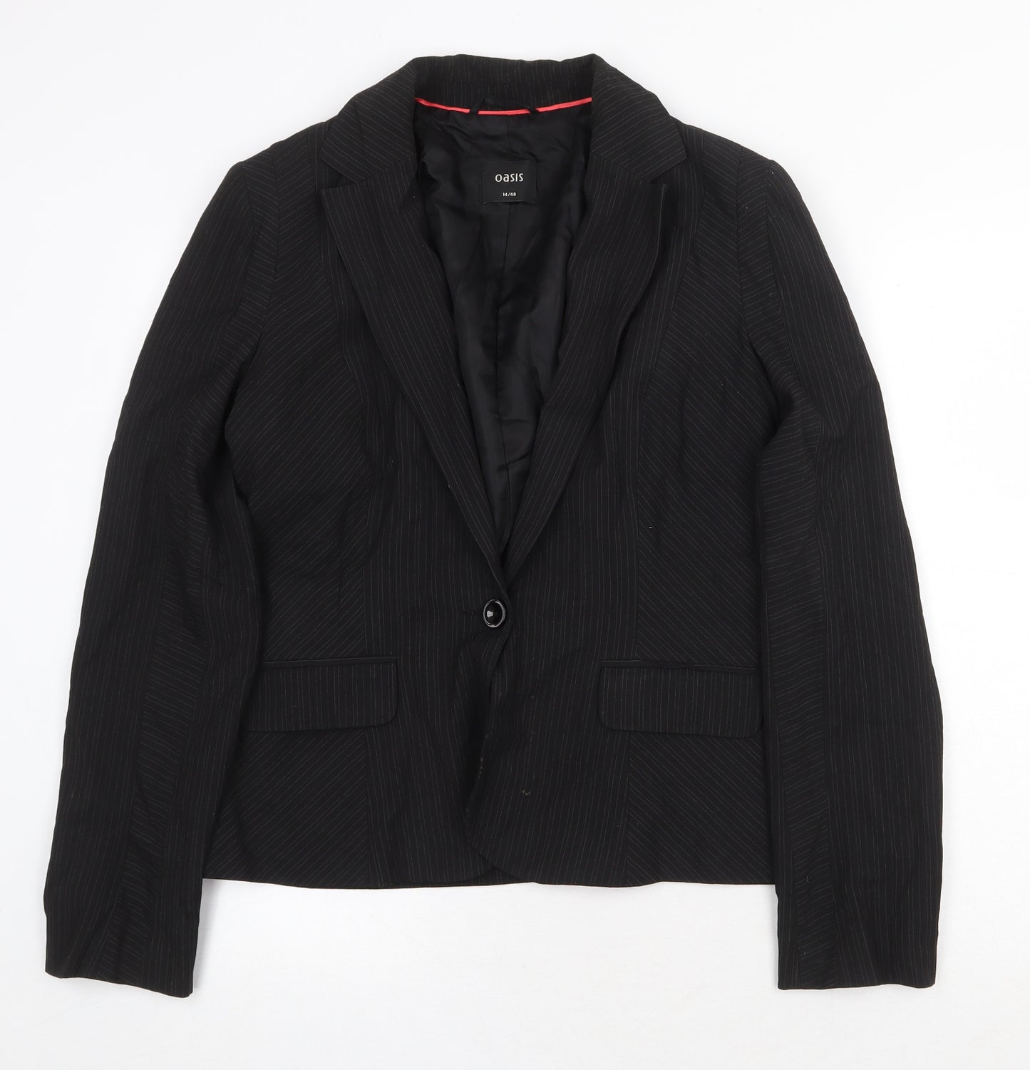 Oasis Womens Black Polyester Jacket Blazer Size 14 Button