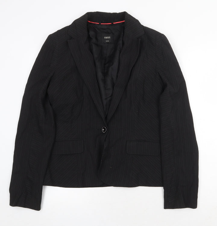 Oasis Womens Black Polyester Jacket Blazer Size 14 Button