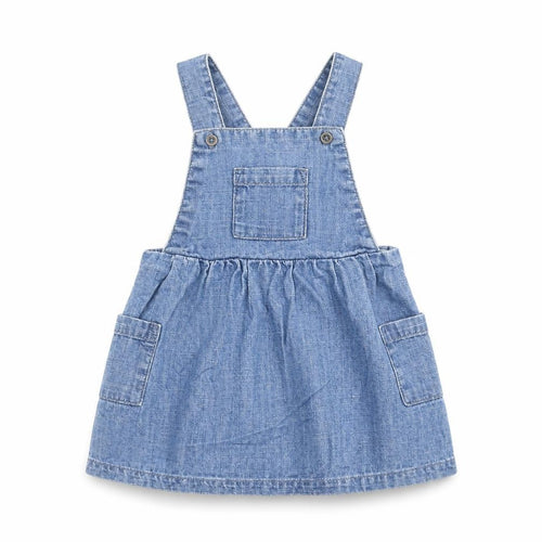 Marks and Spencer Girls Blue Cotton Pinafore/Dungaree Dress Size 3-6 Months Square Neck Button