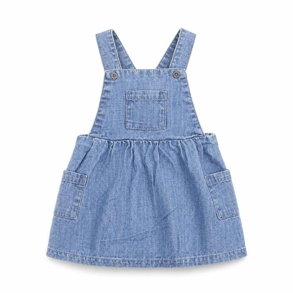 Marks and Spencer Girls Blue Cotton Pinafore/Dungaree Dress Size 3-6 Months Square Neck Button