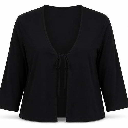 Essential Collection Womens Black Scoop Neck Polyester Cardigan Jumper Size 16 - Tie Front