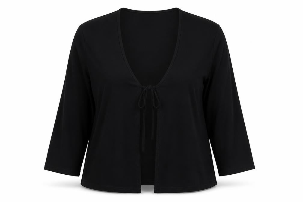 Essential Collection Womens Black Scoop Neck Polyester Cardigan Jumper Size 16 - Tie Front