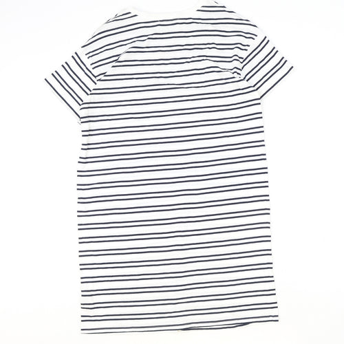 Marks and Spencer Womens Ivory Striped 100% Cotton T-Shirt Dress Size 10 Round Neck Pullover