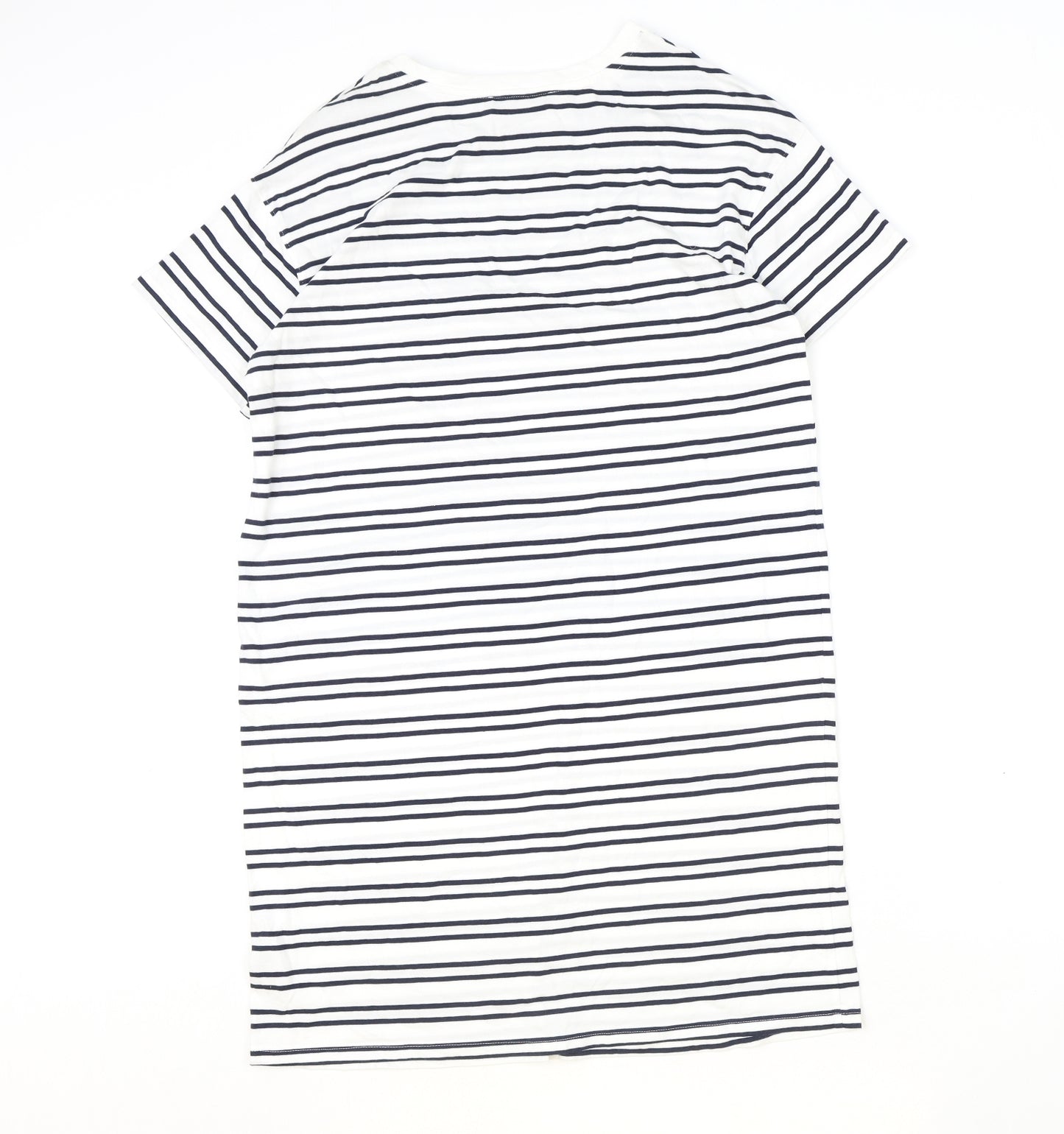 Marks and Spencer Womens Ivory Striped 100% Cotton T-Shirt Dress Size 10 Round Neck Pullover
