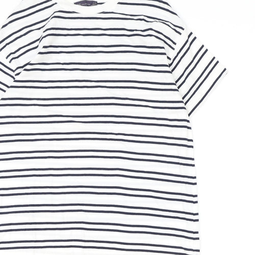 Marks and Spencer Womens Ivory Striped 100% Cotton T-Shirt Dress Size 10 Round Neck Pullover