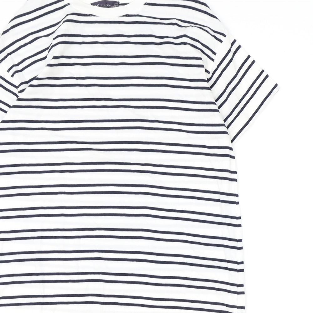 Marks and Spencer Womens Ivory Striped 100% Cotton T-Shirt Dress Size 10 Round Neck Pullover