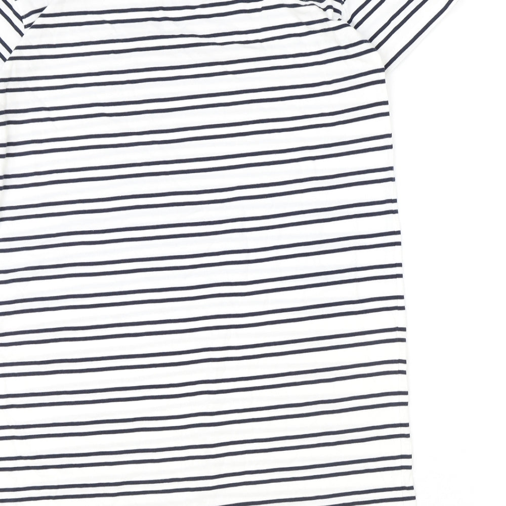 Marks and Spencer Womens Ivory Striped 100% Cotton T-Shirt Dress Size 10 Round Neck Pullover