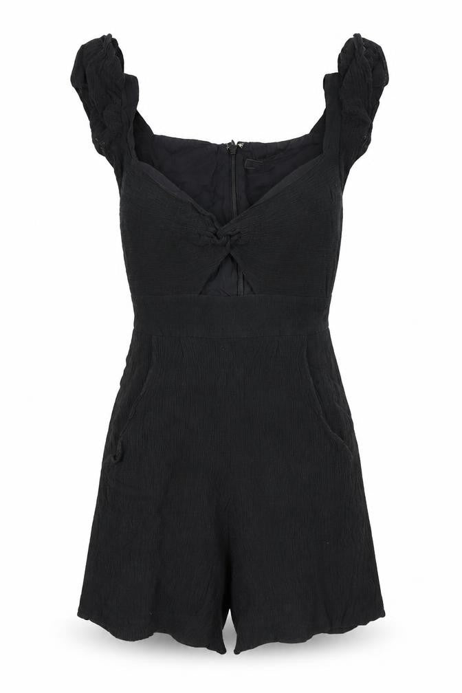 BCBGMAXAZRIA Womens Black Polyester Playsuit One-Piece Size S Zip - Cut Out Detail