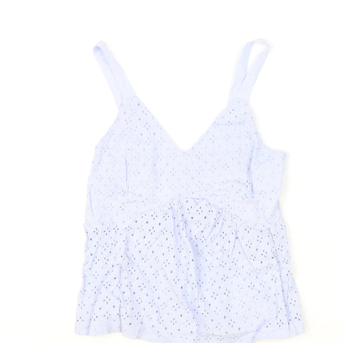 Primark Womens Blue 100% Cotton Camisole Tank Size 2XS V-Neck - Broderie Anglaise