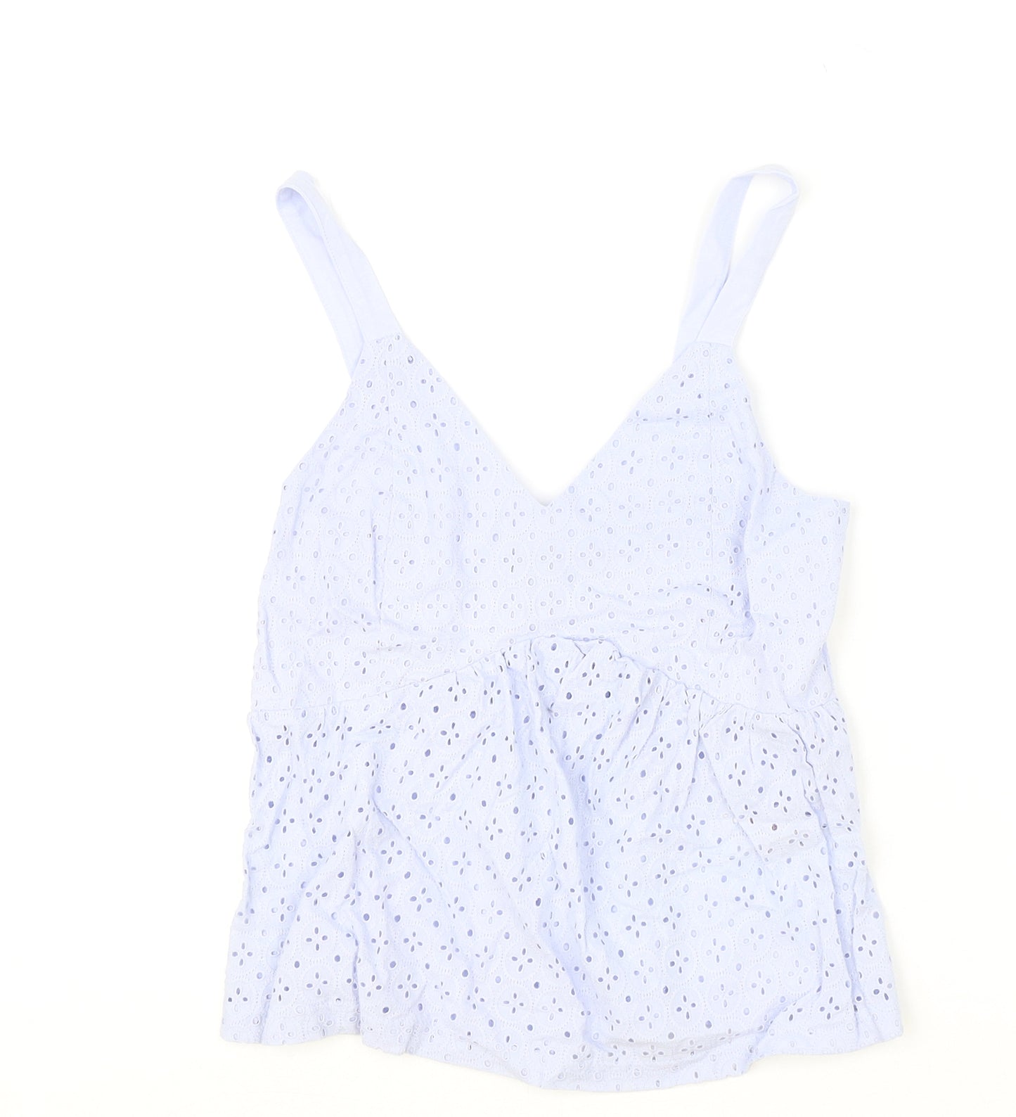 Primark Womens Blue 100% Cotton Camisole Tank Size 2XS V-Neck - Broderie Anglaise