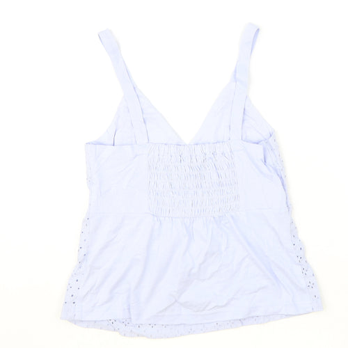 Primark Womens Blue 100% Cotton Camisole Tank Size 2XS V-Neck - Broderie Anglaise