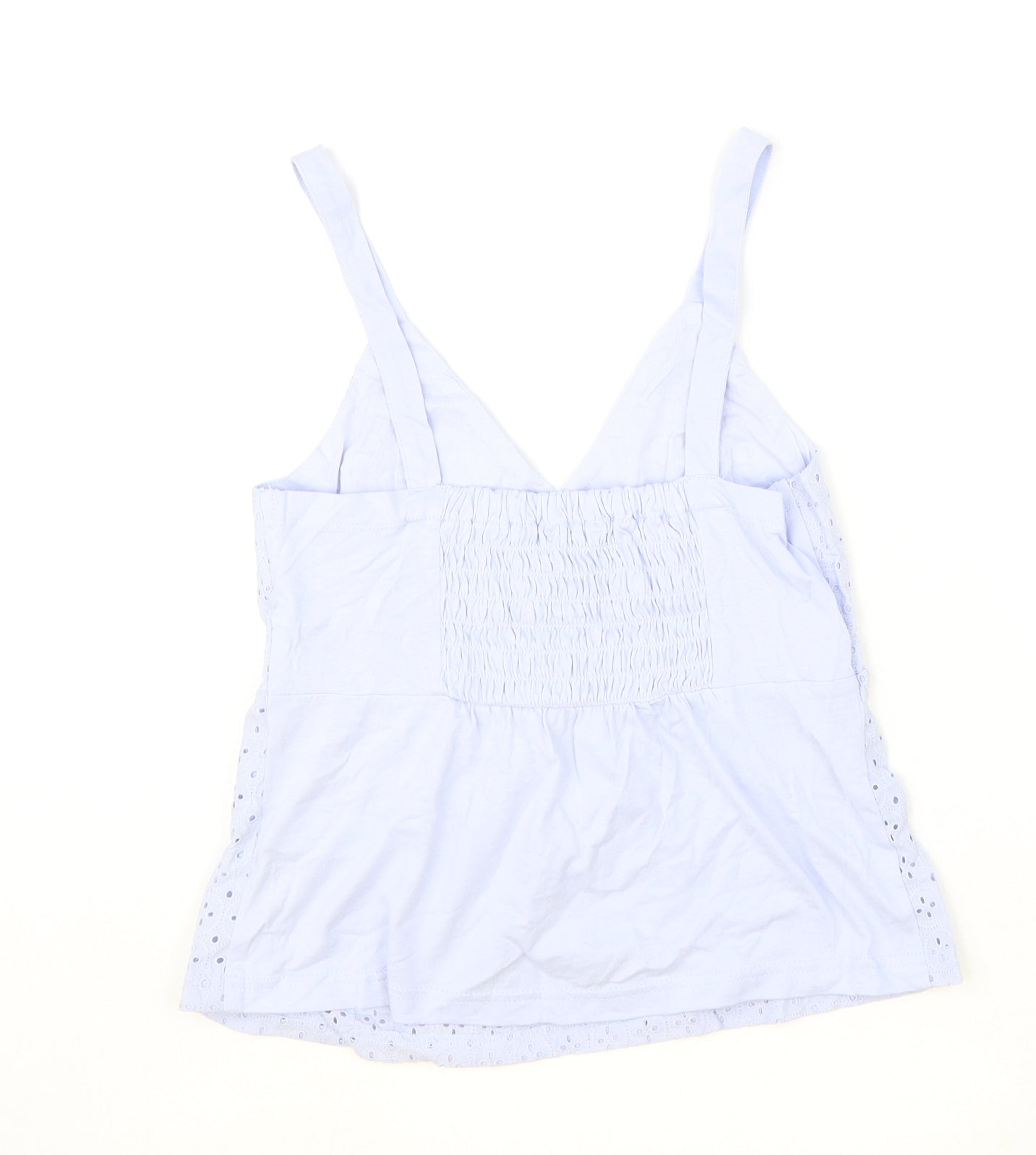 Primark Womens Blue 100% Cotton Camisole Tank Size 2XS V-Neck - Broderie Anglaise