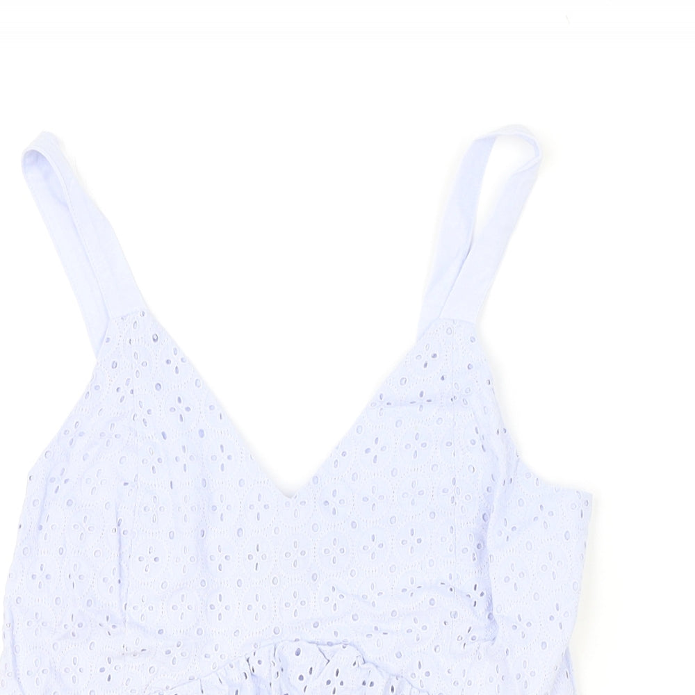 Primark Womens Blue 100% Cotton Camisole Tank Size 2XS V-Neck - Broderie Anglaise