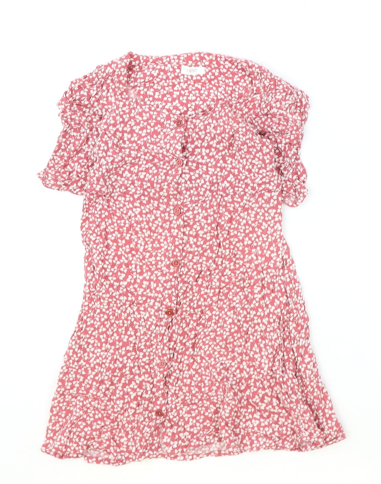 NEXT Girls Pink Floral Viscose A-Line Size 7 Years Round Neck Button