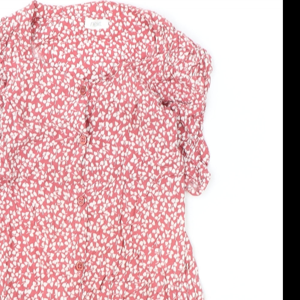NEXT Girls Pink Floral Viscose A-Line Size 7 Years Round Neck Button
