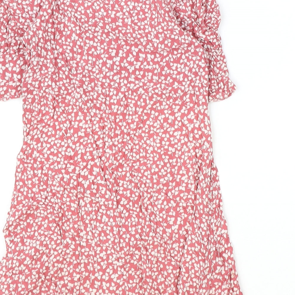 NEXT Girls Pink Floral Viscose A-Line Size 7 Years Round Neck Button