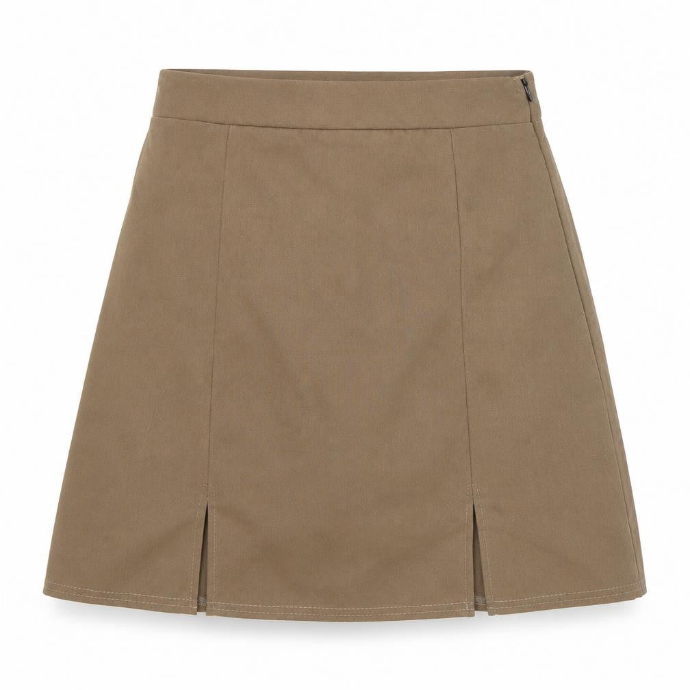 Front view of I SAW IT FIRST women’s brown polyester a-line skirt, size UK 8, zip