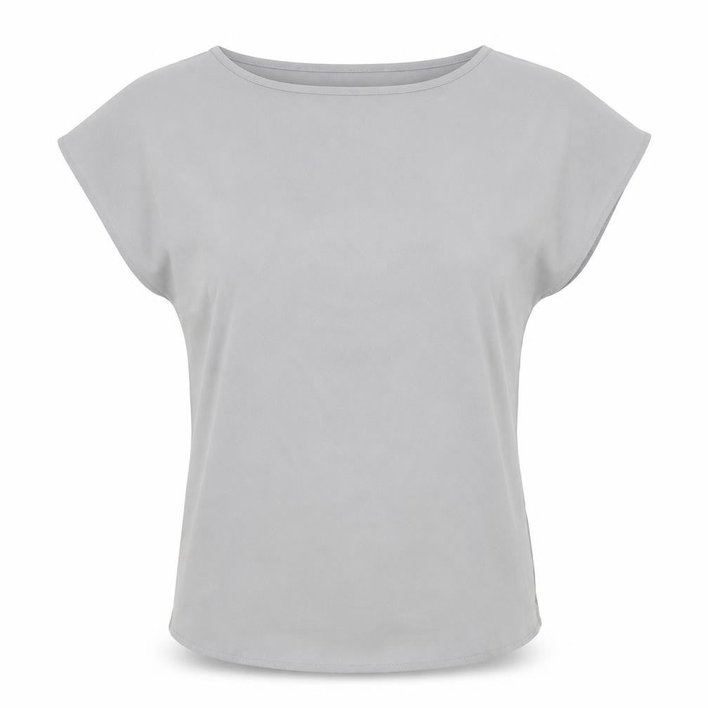 Front view of Preworn women’s green polyester basic t-shirt, size UK 8, round neck