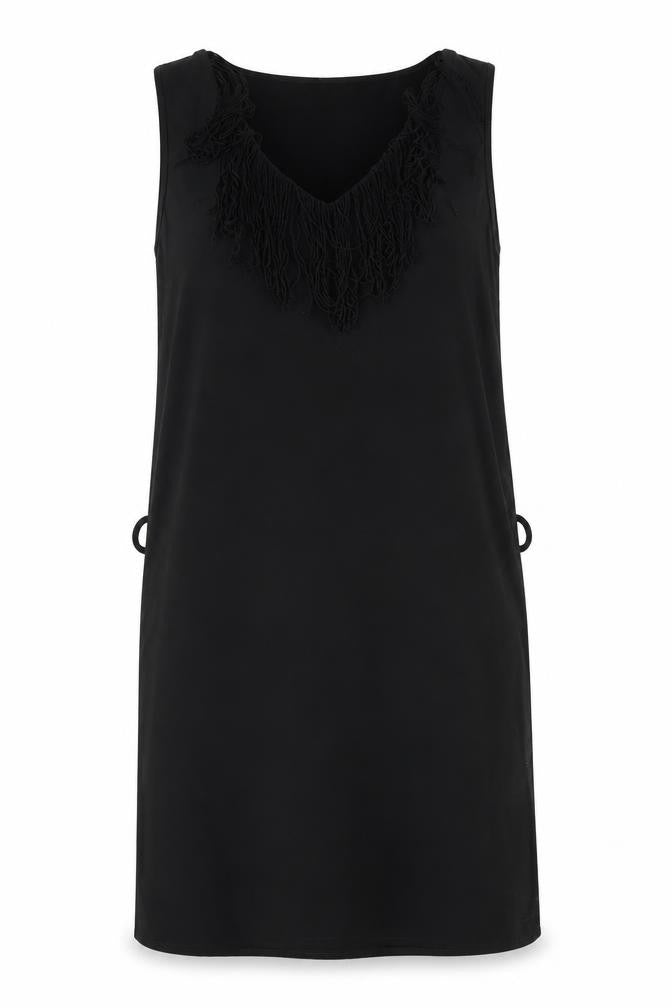 Womens Black Polyester Shift Size 14 V-Neck Pullover