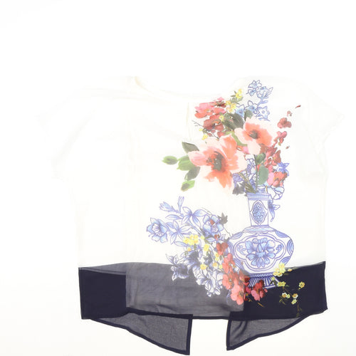 Phase Eight Womens Ivory Floral Polyester Basic Blouse Size 8 Boat Neck