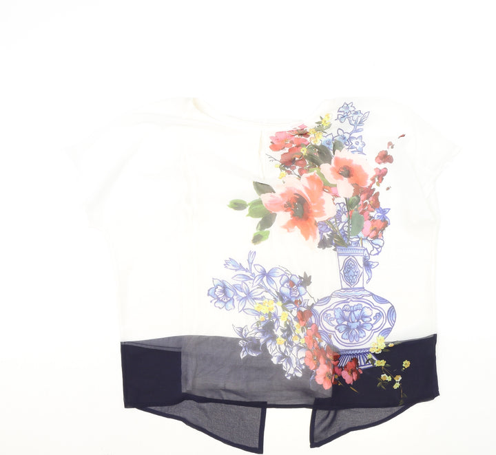Phase Eight Womens Ivory Floral Polyester Basic Blouse Size 8 Boat Neck