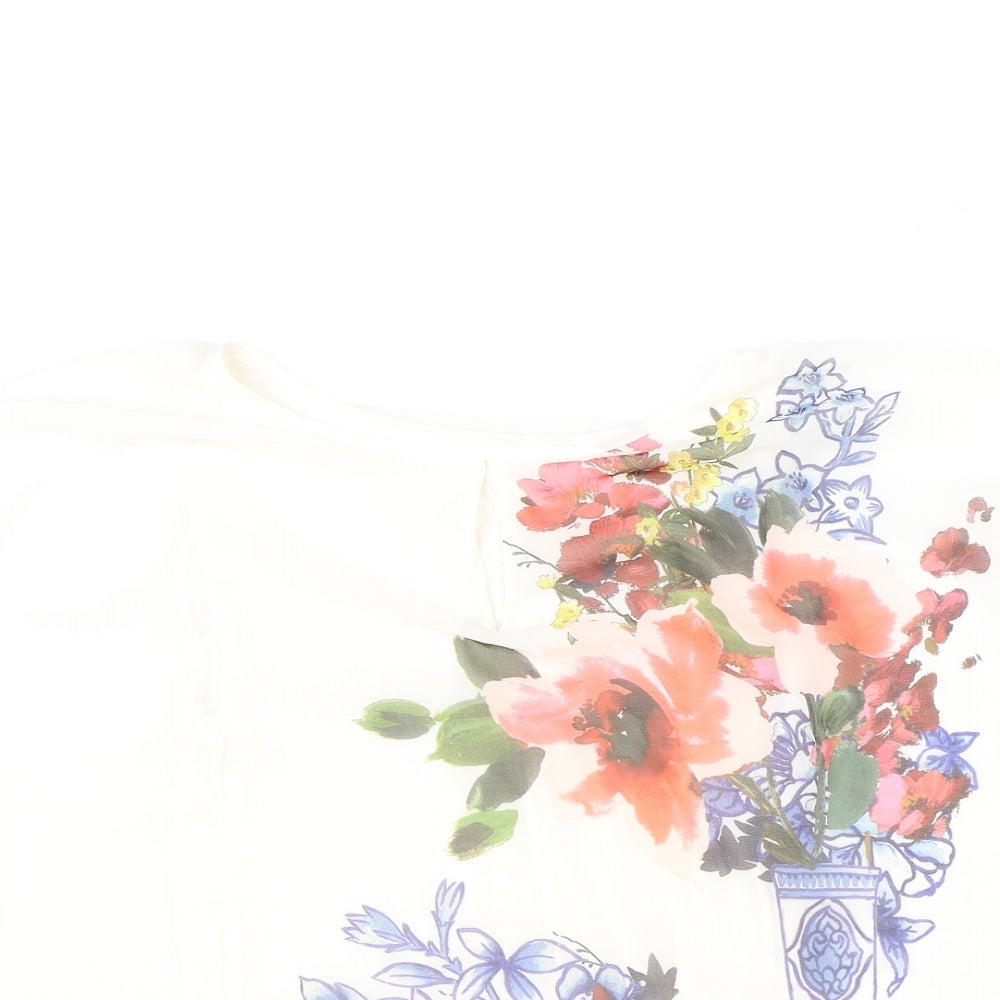 Phase Eight Womens Ivory Floral Polyester Basic Blouse Size 8 Boat Neck