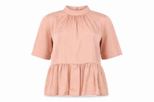 Front view of ASOS women’s pink polyester basic blouse, size UK 10, round neck - smock