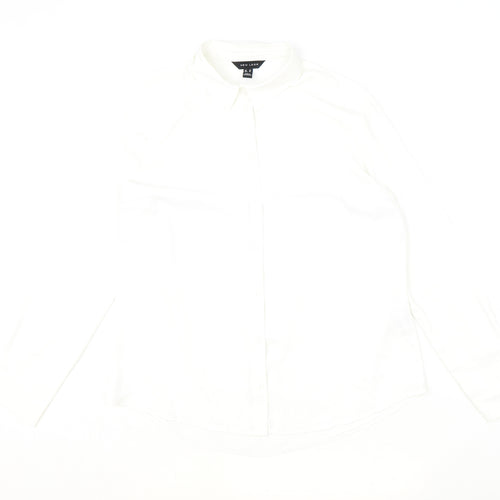 New Look Womens Ivory Polyester Basic Button-Up Size 14 Collared