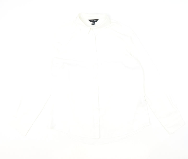 New Look Womens Ivory Polyester Basic Button-Up Size 14 Collared