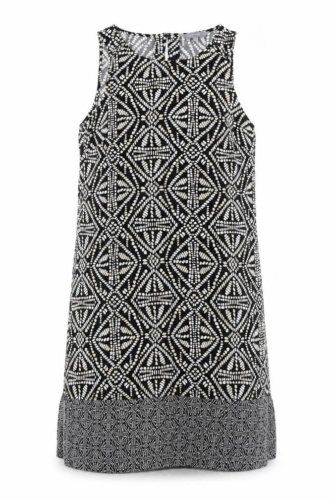 Principles Womens Black Geometric Viscose Tank Dress Size 12 Round Neck Button