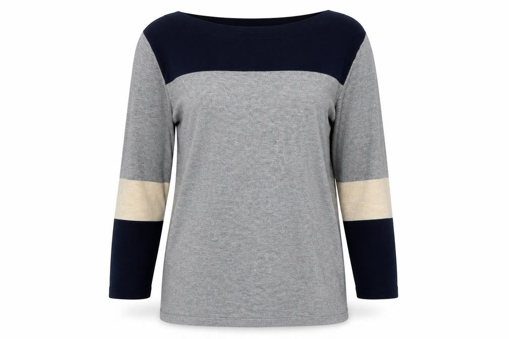 Front view of Next women’s multicoloured boat neck cotton jumper, size UK 10, pullover - colour block