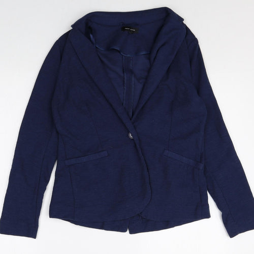 New Look Womens Blue Cotton Jacket Blazer Size 12 Button