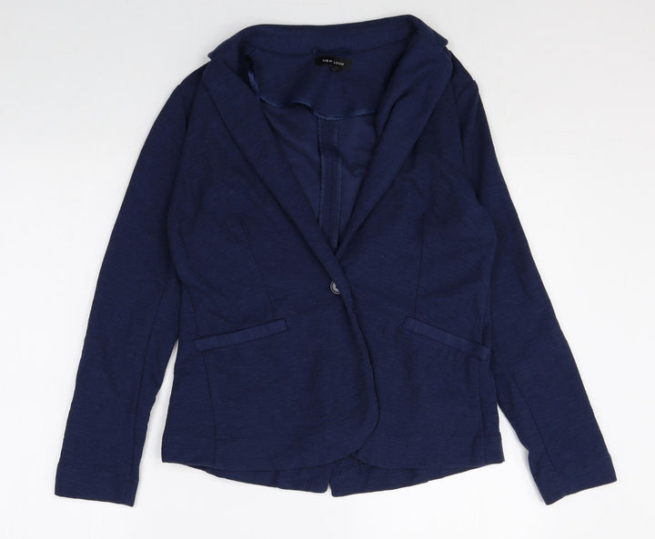 New Look Womens Blue Cotton Jacket Blazer Size 12 Button